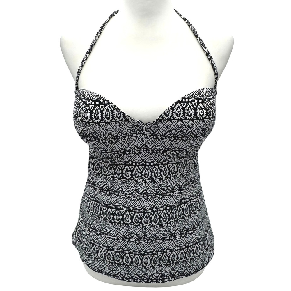 OLD NAVY Women's Large Black White Halter Tankini Swim Top Underwire Boho Aztec